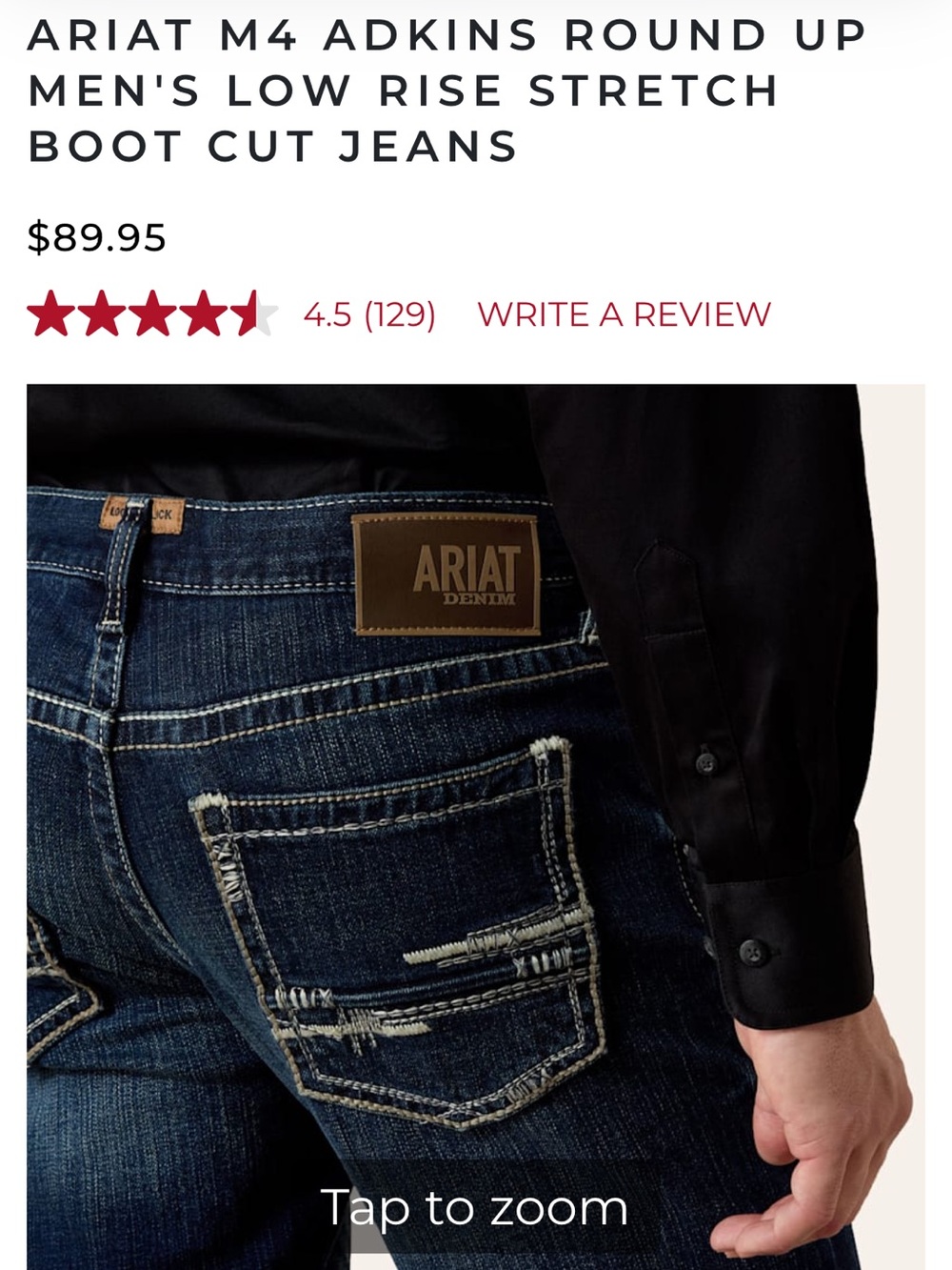 Ariat Men’s Indigo Relaxed Fit Distressed Back Pocket Jeans